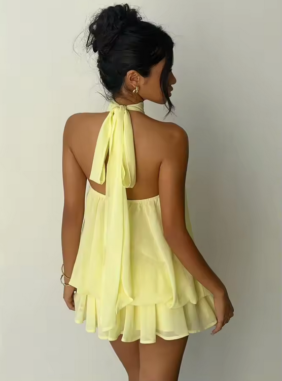 Vestido halter amarillo suave · Colección Verano