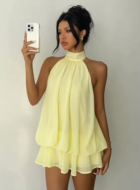 Vestido halter amarillo suave · Colección Verano